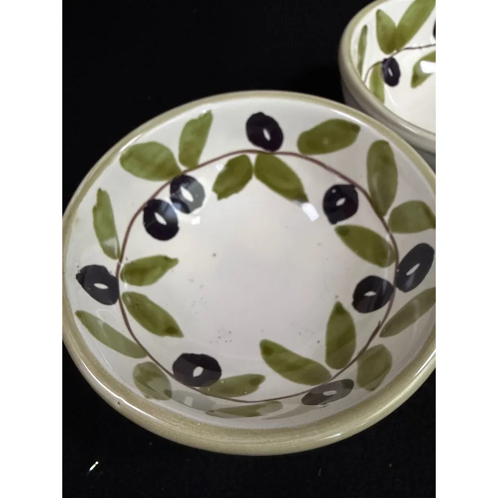 Williams Sonoma Olive Branch Ceramic Bowls‎ Handmade in Italy Set of 2 Footed
